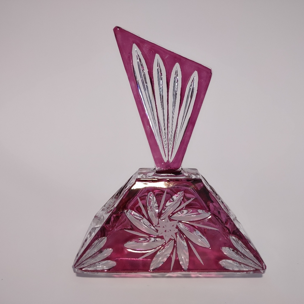 Vintage Anna Hutte Glass Trinket Dish Lid Pink Cut Glass Pinwheel Design